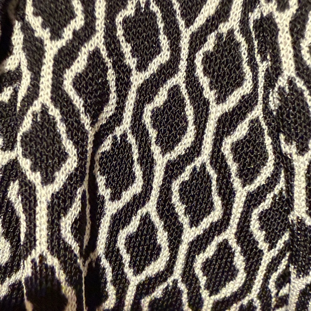 Talbots Black and White V-Neck Patterned Midi Dress - Picture 3 of 4
